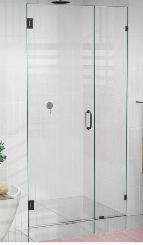 Frameless shower pivot door in black Pivot Shower Doors, Single Shower Door, Shower Door Black, Pivot Door, Door Black, Frameless Shower Doors, Pivot Doors, Frameless Shower, Kids Bath