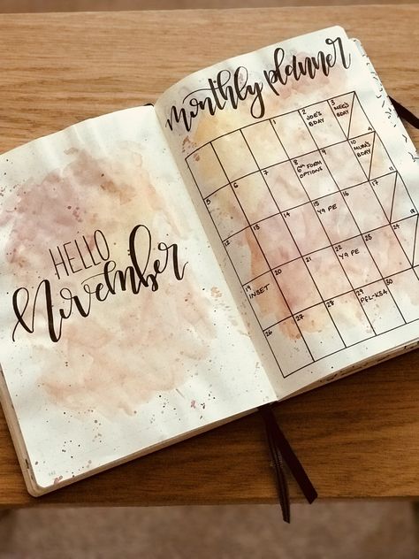 November title page and monthly planner done in watercolour November Title Page, November Monthly Spread, Bullet Journal November, Bullet Journal Title Page, November Bullet Journal, Journal November, Bullet Journal Titles, Bullet Journal Monthly Spread, Bullet Journel