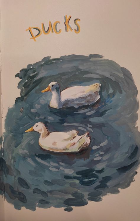 Ducks In Water Drawing, Ducks In A Pond Drawing, How To Paint Ducks, Duck Oil Pastel, Paintings Of Ducks, Duck In Pond Painting, Ducks Swimming Drawing, Duck Pond Painting, How To Paint A Duck