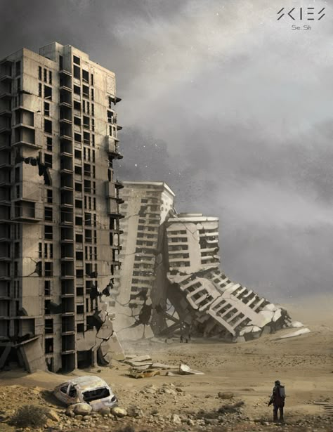 ArtStation - skies, Sergey Shilkin Apocalypse Landscape, Post Apocalyptic City, Dystopian Art, Apocalypse World, Apocalypse Aesthetic, Sichuan China, Post Apocalyptic Art, Ruined City, Apocalypse Art