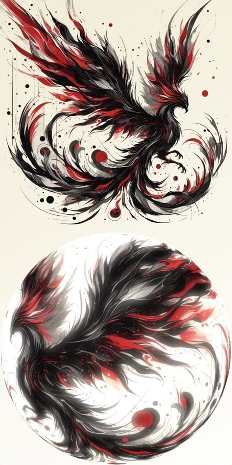 Black Phoenix Art, Red And Black Drawings, Dragon Phoenix Tattoo, Black Phoenix Tattoo, Dragon And Phoenix Tattoo, Smokey Tattoo, Phoenix Outline, Phoenix Sketch, Tattoo Crane