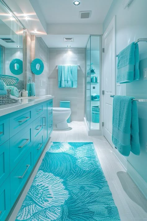 Bathroom Ideas Blue Vanity, Turquoise Bathroom, Teal Bathroom, Blue Bathroom Decor, Bathroom Design Decor, Bathroom Inspiration Decor, Blue Bathroom, Elegant Bathroom, Dream House Interior