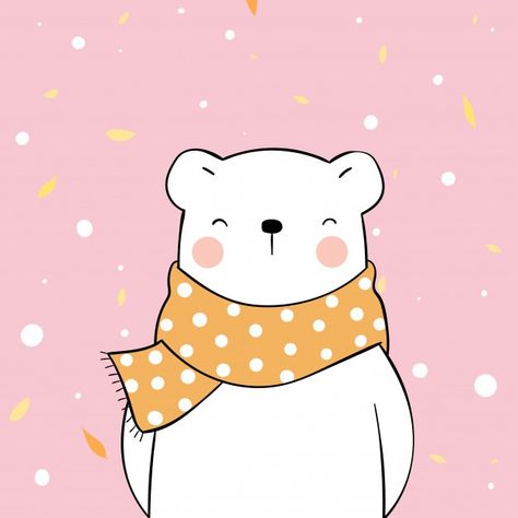 Cute Polar Bear Drawing, Snow Cartoon, Ipad Homescreen Ideas, Polar Bear Drawing, Scarf Drawing, Winter Wonderland Decor, Mom Bear, Ipad Homescreen, Snow Animals