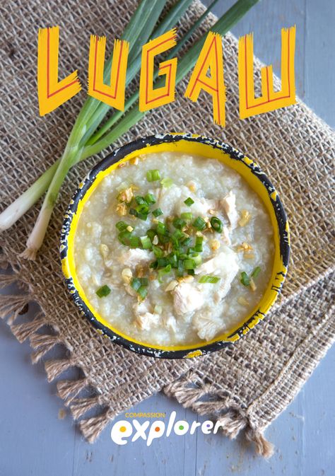 Lugaw [loo-GOW] is a favorite breakfast for kids in the Philippines. Lots of babies there eat it as their first food after milk! Moms also serve it to their children when they're sick to make them feel better. The kids in your life can learn about life in the Philippines while helping make this international recipe. #recipe #kids #explorer #philippines #culture Lugaw Recipe, Life In The Philippines, Chicken Soup With Rice, Breakfast Rice, Soup With Rice, Bean Nachos, Wild Mushroom Soup, Filipino Breakfast, Thai Peanut Sauce