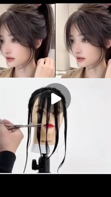 Cut Bangs Tutorial, Easy Short Haircuts, Asian Makeup Tutorials, Korean Makeup Tips, Bangs Tutorial, Face Charts, Asian Haircut, Make Up Tutorials, Simple Makeup Tips