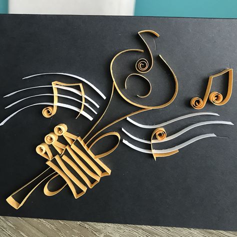 Trumpet Birthday Card, Trumpet Craft, Trumpet Gifts, Staff Music, Music Silhouette, Trumpet Music, Music Notes Art, Paper Structure, Not Musik