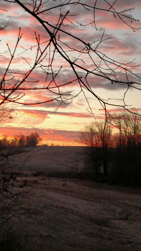 A sunrise photo taken by my nephew, Ryan Clark, in Olaton, Kentucky on a deer 🦌 hunting trip. Looking closely at the picture, you can see three deer. Fall Hunting, Hunting Photos, Hunting Season Aesthetic, Deer Hunting Aesthetic, Aesthetic Hunting Pictures, Deer Hunting Wallpaper Iphone, Hunting Aesthetic, Hunting Backgrounds, Hunting Wallpaper