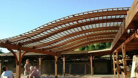 ​s-line pergola garden by ecocurves - bespoke glulam timber arches | homify Curved Pergola, Garage Pergola, Timber Architecture, Cheap Pergola, Timber Roof, Carport Designs, Pergola Attached To House, Wooden Pergola, Deck With Pergola