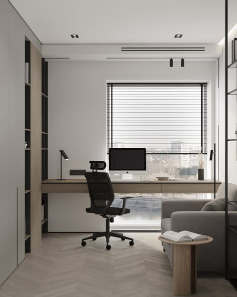 Modern Home Office Design For Men, Study Room Decor Ideas, Modern Home Office Ideas, Luxurious Home Office, Home Office Designs, Minimalist Home Office, Long Desk, Study Room Design, Small Home Offices