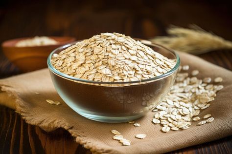 Oats are raw and in a dry form oats are overflowing bowl breakfast. | premium image by rawpixel.com Pill Cereal, Grain Foods, Free Image, Oats, Cereal, Bowl, Wood, Glass