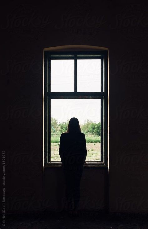 Window Photography Ideas, Silhouette In Window, Window Silhouette Photography, Lady Looking Out Window, Looking Out The Window Aesthetic, Girl Looking Out Window, Window Reference, View Through Window, Hermit Card