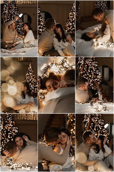 Couple Pjs Matching Christmas Photos, Cozy Christmas Photoshoot Couple, Christmas Photos At Home Couples, Christmas Photoshoot Couples Outfits, Diy Christmas Pictures Couples, Holiday Card Ideas Photo Couple, Couple Christmas Pictures Ideas, Diy Couples Christmas Photos, Christmas Photoshoot For Couples