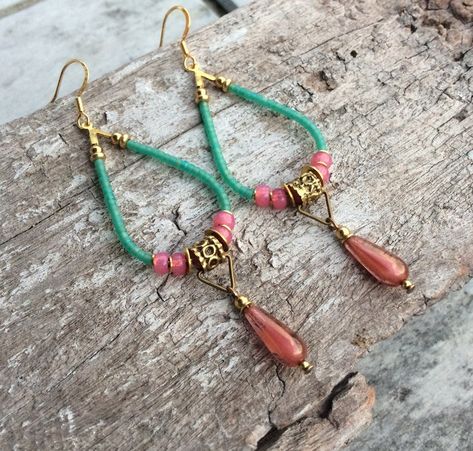 Boho Earringsboho Chic Earringsenthic Earringstribal - Etsy Boho Jewelry Ideas, Boho Bead Earrings, Trendy Diy Jewelry Earrings, Diy Boho Earrings, Boho Earrings Hippie Bohemian, Unique Jewelry Inspiration, Bohemian Jewelry Diy, Hippie Jewelry Diy, Handmade Earrings Diy