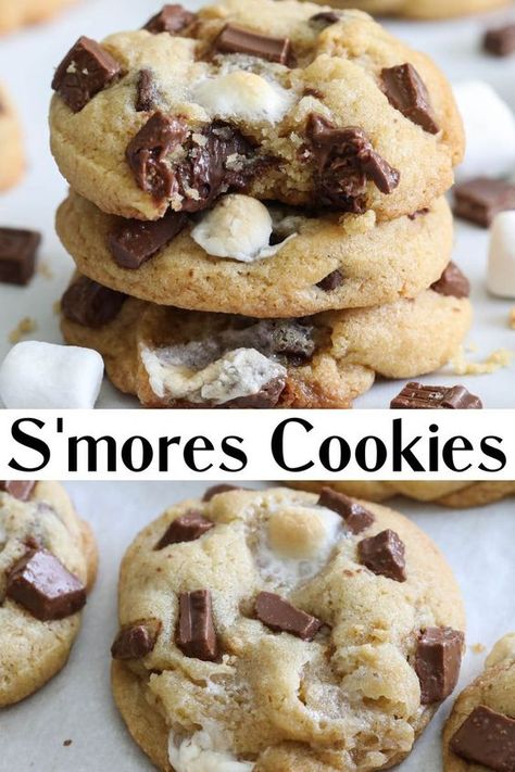 Smores Cookies Recipes, Yummy Things To Bake, S Mores Cookies, Smore Recipes, Smores Cookies, Fabulous Cakes, Chewy Chocolate Chip, Chewy Chocolate Chip Cookies, Fun Baking Recipes