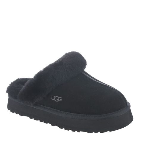 PRICES MAY VARY. Suede upper Sheepskin collar 10mm sheepskin lining and insole EVA outsole 1" platform height Black Platform Uggs, Uggs Slippers Black, Cute Slippers Women, Baddies Hairstyle, Uggs Aesthetic, Uggs Slippers, Black Ugg Slippers, Ninja Mask, Cute Uggs