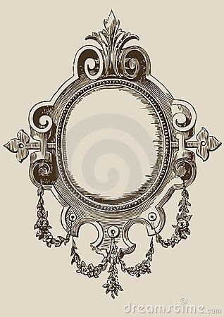 A black and white illustration of an old mirror with a large, antique frame. Vintage Mirror Drawing, Mirror Drawing, Mirror Tattoos, Mirror Illustration, Mirror Drawings, Framed Tattoo, Frame Illustration, Old Mirrors, Old Mirror