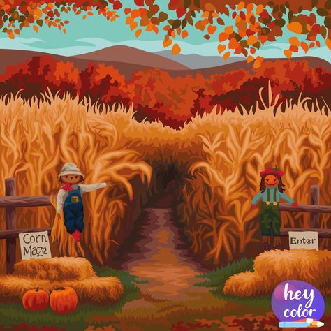 Maze Drawing, Halloween Backdrop, Cars Coloring Pages, Corn Maze, Adult Coloring Book Pages, Landscape Art Painting, Coloring Apps, Color By Number, Hallows Eve