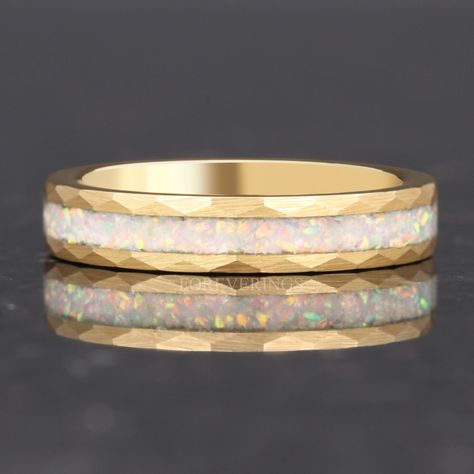 Opal Inlay Wedding Band, Opal Inlay Ring, Wedding Band Yellow Gold, Space Rings, Black Tungsten Rings, Opal Band, Tungsten Wedding Band, Black Tungsten, Ring Inspo