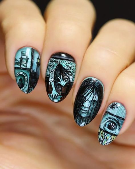 Halloween Movie Nails, Horror Nail Art, Horror Movie Nails, Ring Horror, Hallowen Party, Horror Nails, Cute Halloween Nails, Cute Nails For Fall, School Nails