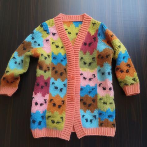 Cat-digan - Crochet Pattern Cat Cardigan Crochet, Cat Cardigan, Crochet Cardigan Pattern Free, Crocheted Cat, Cat Crochet, Cat Motif, Crochet Kids, Kids Cardigans, Chic Cardigan