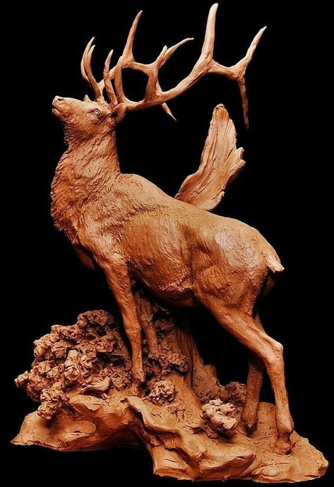 Artist: Jeff Wolf  Title: Scent of A Woman Scent Of A Woman, Western Sculpture, Animal Carving, Sculpture Inspiration, American Indian Pottery, Cultural Artifact, Western Artist, Wildlife Decor, Wood Carving Art