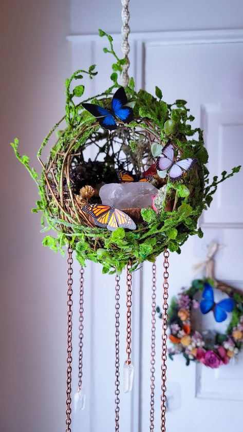 Garden Hanging Plants, Witchy Shop, Hanging Herb Garden, Garden Butterfly, Crystal Garden, Garden Fairy, Witchy Decor, Butterfly Garden, Bird Cage