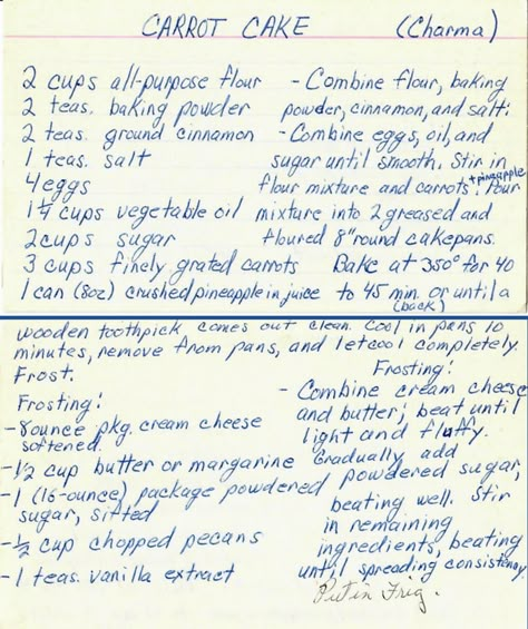 Old Fashioned Carrot Cake Recipe, Vintage Cake Recipes, Carrot Cake Recipe Homemade, Carrot Cake Recipe Easy, Cream Cheese Frosting Cake, Best Carrot Cake, Handwritten Recipes, Carrot Cake Recipe, Retro Recipes