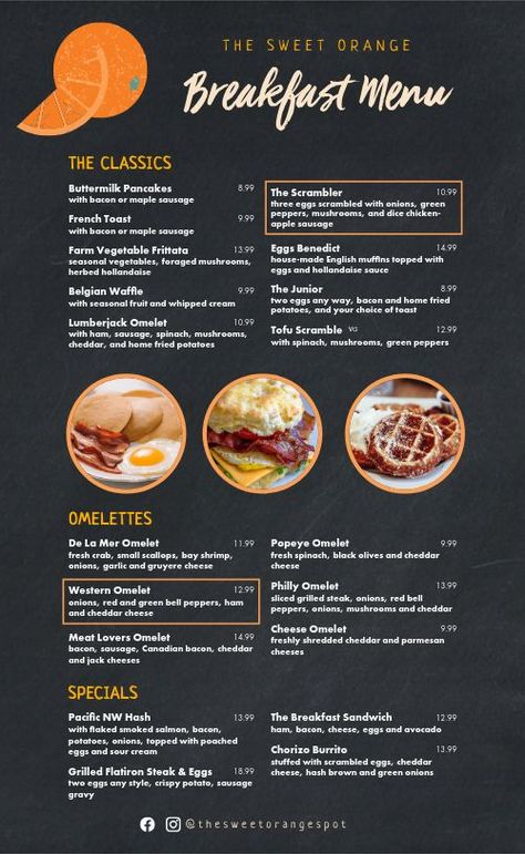 Charming Chalkboard Breakfast Menu Breakfast List, Breakfast Brunch Menu, Breakfast Diner, Menu Maker, Diner Menu, Breakfast Restaurant, Breakfast Cafe, Chicken Breakfast, Menu Design Template