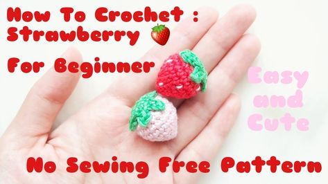 Crochet A Strawberry, Crochet Key Cover, Tiny Amigurumi, Tutorial Amigurumi, Crochet Tutorial Pattern, Crochet Strawberry, Quick Crochet Patterns, Pola Amigurumi, Crochet Hair Accessories