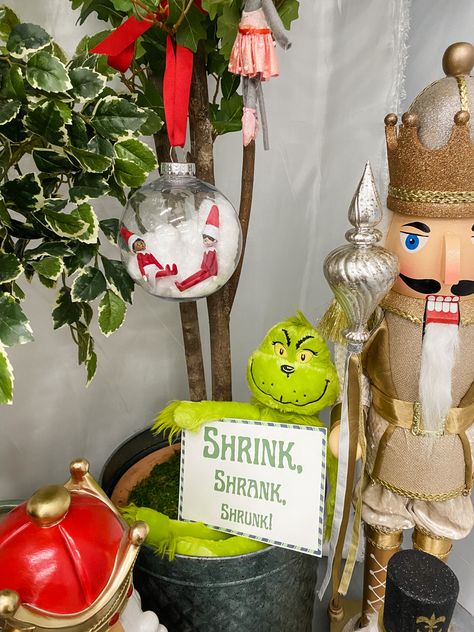 Shrunken Elf On The Shelf, Shrink Elf On The Shelf, Elf On The Shelf Shrunk, Shrinking Elf On The Shelf, Elf On The Shelf Ideas With The Grinch, Elf With Grinch Ideas, Elf On The Shelf Shrinking Machine, Grinch And Elf Ideas, Wicked Elf On The Shelf