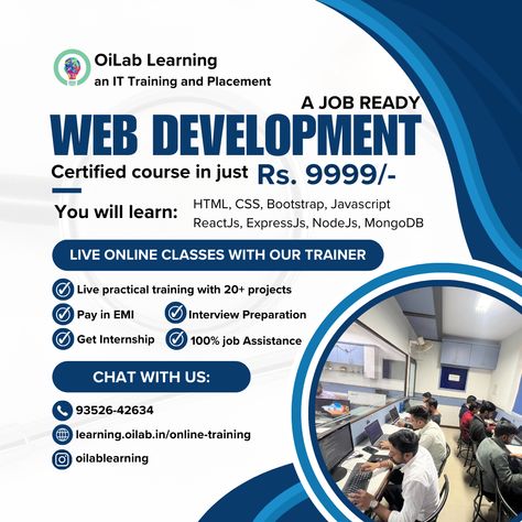 Certified Web Development Course just in 9999/- !!   Our courses also explore essential web development frameworks and tools to help you.    Enroll today and start your coding adventure. Click the link below to get started! https://learning.oilab.in/ Connect with us on WhatsApp: - 9352642634  #webdevelopment #html #css #java #javascript #mongodb #expressjs #mern #mernstack #mernstackwebdevelopment #front #end Web Development Course, Interview Preparation, Html Css, Front End, Online Training, Online Classes, Java, Web Development, Get Started