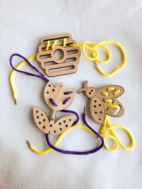 Wooden Lace Up Toys, Many Styles Available – A Vision to Remember Lacing Toy, Lézervágott Fa, Lacing Cards, Laser Cut Wood Crafts, Sewing Cards, Laser Engraved Ideas, Wooden Shapes, Wood Creations, Kids Wood