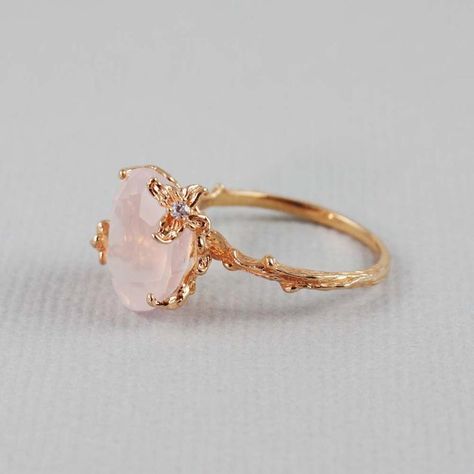 Rose Quartz Rose Gold Ring Rose Quartz Ring CZ Ring | Etsy Class Rings, Round Engagement, Rose Quartz Ring, Wedding Rings Unique, Pretty Rings, Quartz Ring, Pink Stone, Unique Engagement Rings, Morganite