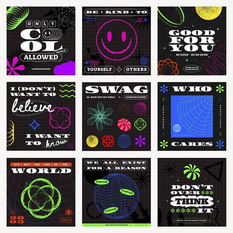 Grid Design Layout, Funky Party, Instagram Grid Design, Y2k Stickers, Futuristic Cyberpunk, Cyberpunk Design, Vintage Instagram, Instagram Grid, Neon Design