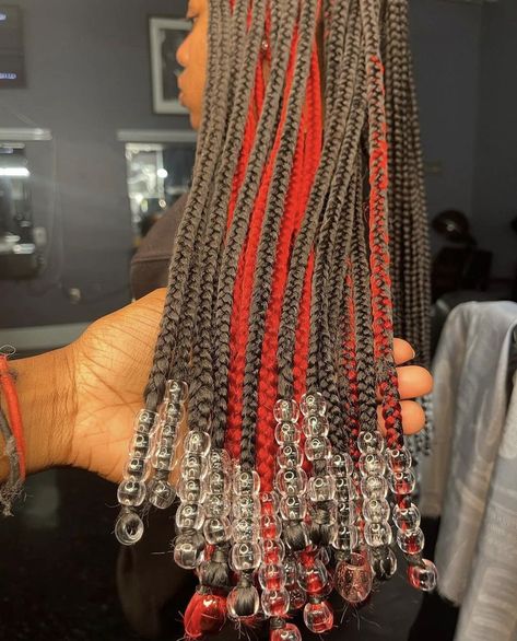 Red Peekaboo Box Braids With Beads, Red Peekaboo Braids With Beads, Peekaboo Box Braids With Beads, Red Peekaboo Box Braids, Red Peekaboo Braids, Blonde Peekaboo Braids, Long Braids With Beads, Peekaboo Braids With Beads, Boxbraids Hairstyle