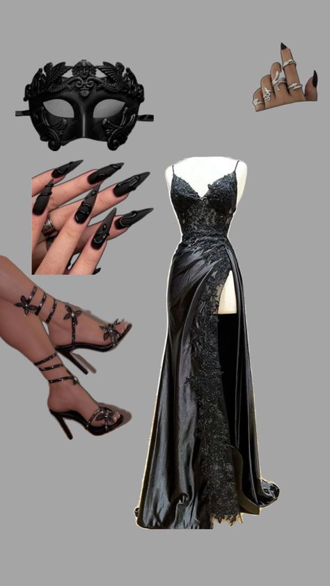 Masquerade Ball Party Outfit, Sweet 16 Masquerade Party Dress, Masquerade Black Women, Sweet 16 Party Masquerade Theme, Phantom Of The Opera Outfit Ideas, Masked Ball Outfit Dresses, Vampire Masquerade Ball Aesthetic, Dark Masquerade Aesthetic, Mask Ball Outfit