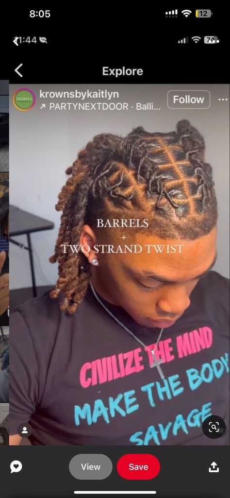 Barrels Into Two Strand, Barrel Twist Into Two Strand, Loc Barrels, Barrel Twist Locs Men, Barrel Twist Dreads Men, Retwist Styles, Loc Hairstyles For Men, Locs Inspiration, Two Strand Twist Hairstyles