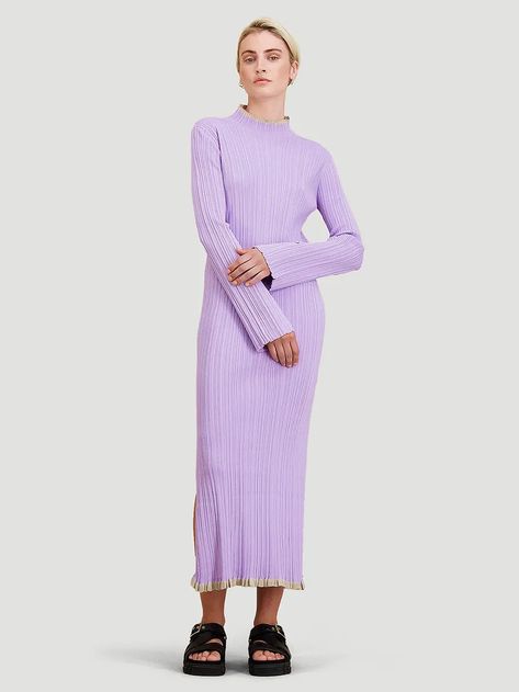 Stay snug : 15 of the best jumper dresses - in pictures | Fashion | The Guardian Purple Knit Dress, Knitted Maxi Dress, Long Sleeve Sweater Dress, Lilac Dress, Sweater Dress Midi, Maxi Knit Dress, Long Sleeve Midi, Purple Fashion, Jumper Dress