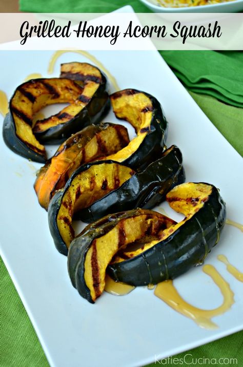 Grilled Honey Acorn Squash - Katie's Cucina Grilled Acorn Squash, Dairy Free Thanksgiving Recipes, Dairy Free Thanksgiving, Backyard Gathering, Acorn Squash Recipes, Holiday Side Dish, Vegetable Side Dish, Vegetable Tray, Holiday Side