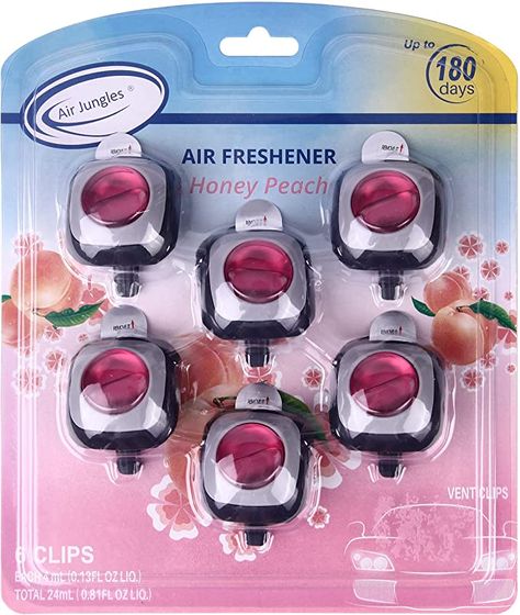 Amazon.com: Air Jungles Honey Peach Scent Car Air Freshener Clip, 6 Car Freshener Vent Clips, 4ml Each, Long Lasting Air Freshener for Car, Up to 180 Days Car Refresher Odor Eliminator : Automotive Car Refresher, Best Car Air Freshener, Peach Scent, Slider Bar, New Car Smell, Home Air Fresheners, Car Smell, Car Fragrance, Pet Odors