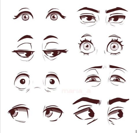 Eyes Expression Sketch, Caricature Drawing Eyes, Caricature Eyes Drawing, Cartoon Male Eyes, Cartoon Eye Shapes, Pouting Face Drawing, Eyes Illustration Cartoon, Spiderman Eyes Drawing, Stylized Eyes Drawing