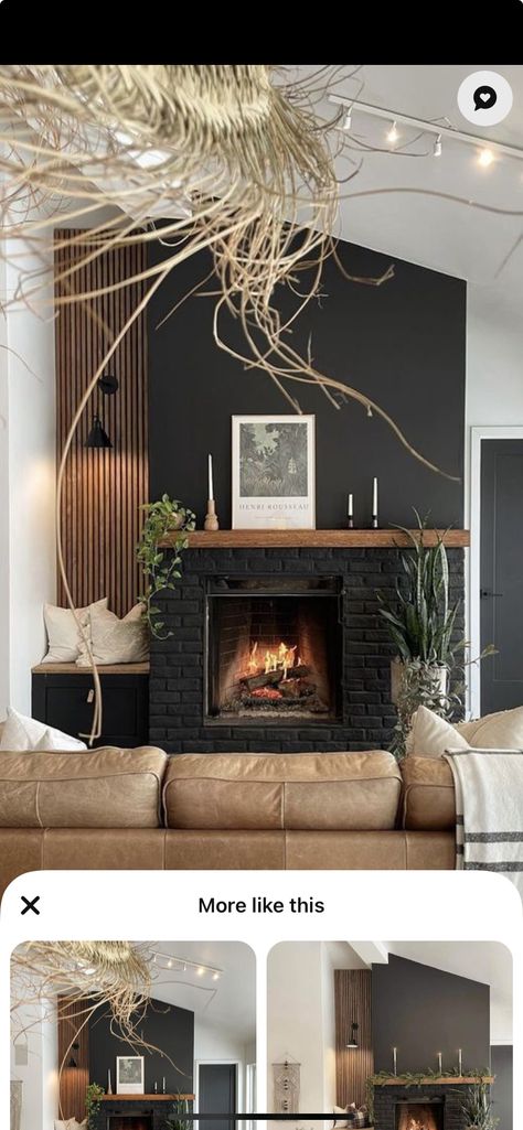 Tan Fireplace, Black Beach House, Beach Interior, Black Beach, Black And Tan, Mood Boards, Beach House, Fireplace, Black