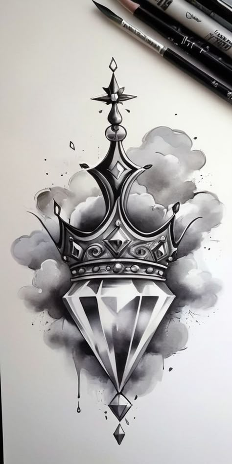 Black Diamond Tattoo Design, Crown And Diamond Tattoo, Diamond Crown Tattoo, Black Diamond Tattoo, Black Diamond Tattoos, Diamond Tattoo Designs, Crown Tattoos, Diamond Tattoo, Tattoo Coloring Book