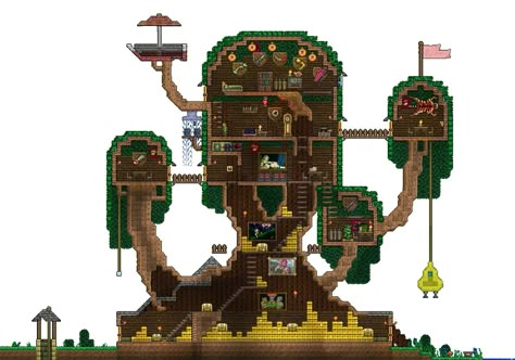 Adventure Time tree house in terraria by Rundhille23 Adventure Time Minecraft House, Adventure Time Tree House Minecraft, Terraria Tree House Ideas, Terraria Mushroom House, Terraria Tree House, Terraria House Ideas Simple, Adventure Time Tree House, Adventure Time Minecraft, Adventure Time Tree