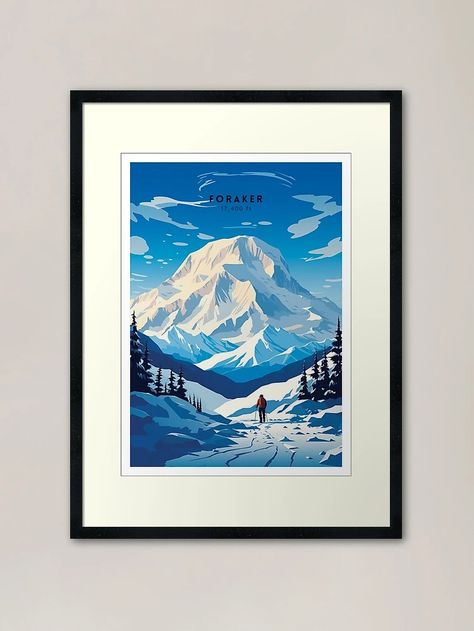 "Mount Foraker Alaskan Majesty Travel Illustration" Framed Art Print for Sale by NeuralVibe | Redbubble Poster Illustration, Travel Illustration, Centerpiece Decorations, Custom Boxes, Travel Poster, Box Frames, Framed Art Print, Travel Posters, Alaska