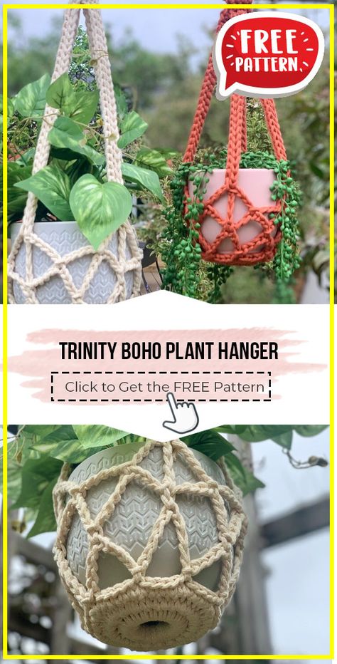 Free Crochet Plant Hanger, Free Crochet Plant Hanger Pattern, Crochet Pot Hanger Free Pattern, How To Store Crochet Projects, Quick Yarn Projects, Plant Hangers Outdoor, Crochet Macrame Plant Hanger Free Pattern, Easy Crochet Plant Hanger, Diy Crochet Plant Hanger