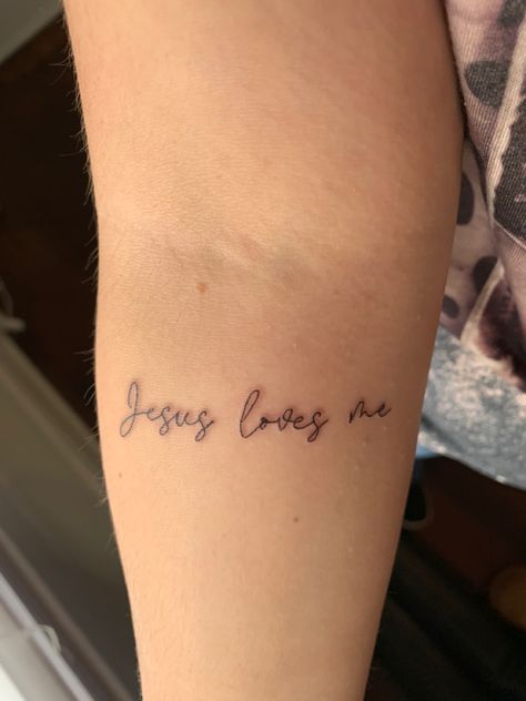 Love Like Jesus Tattoo, Jesus Loves You Tattoo, Love Yourself Tattoo, Jesus Tattoo, Arm Tattoos, Cursive Writing, Simple Words, Jesus Loves Me, Jesus Loves You