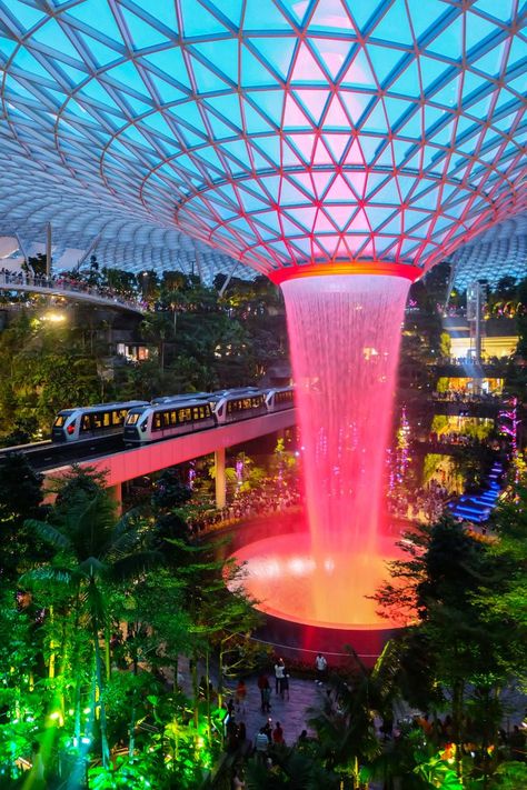 Singapore Jewel Changi Airport Rain Vortex Jewel Changi Airport, Forest Valley, Dark Outside, Singapore Changi Airport, Landscape Design Drawings, Singapore Photos, Changi Airport, Airport Aesthetic, Singapore City