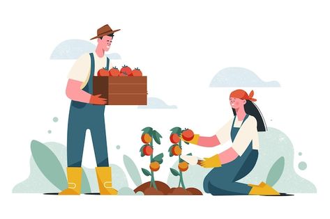 Organic flat farming profession | Free Vector #Freepik #freevector #farmer-illustration #profession #occupation #job Farmers Market Logo, Farm Scenery, Farm Cartoon, Smart Farm, Flat Design Illustration, Farm Logo, Yellow Tree, Isometric Illustration, Illustration Character