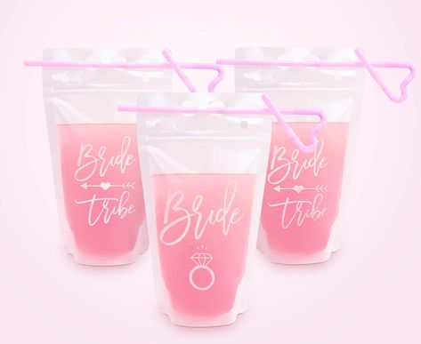 PRICES MAY VARY. 👯‍♀️Perfect For Parties — 14 “BRIDE TRIBE” clear drink pouches + 2 “BRIDE” reusable drink pouches uniquely designed with rose gold lettering.Perfect entertaining drink carrier with a clear design, so you can easily see what's insidedrink bags pouches with straw 💯 Zero Leaks — Our food grade BPA free drink pouches bachelorette party are made with double reinforced zippers that are guaranteed to seal in your drinks. The most durable plastic, after you’re done using simply wash a Engagement Party Drink, Bachelorette Party Drinks, Bride Tribe Bachelorette, Bachelorette Drink, Rose Gold Bride, Drink Pouches, Gold Bachelorette, Bachelorette Party Cups, Awesome Bachelorette Party